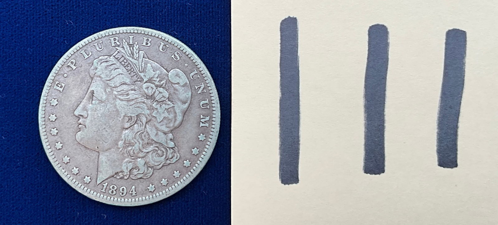 US 1894-O Morgan Dollar, Silver, KM-110: Catalog: KM-110. Designer: George T. Morgan. Mint mark: O (New Orleans). Design type: Morgan obverse / Eagle reverse. This Morgan silver dollar is composed of .900 fine silver. The 1894-O is considere