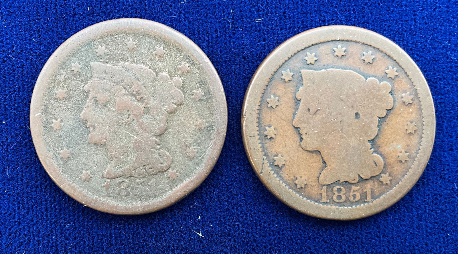 A Pair of US 1851 One Cent, Copper, KM-67 - 2