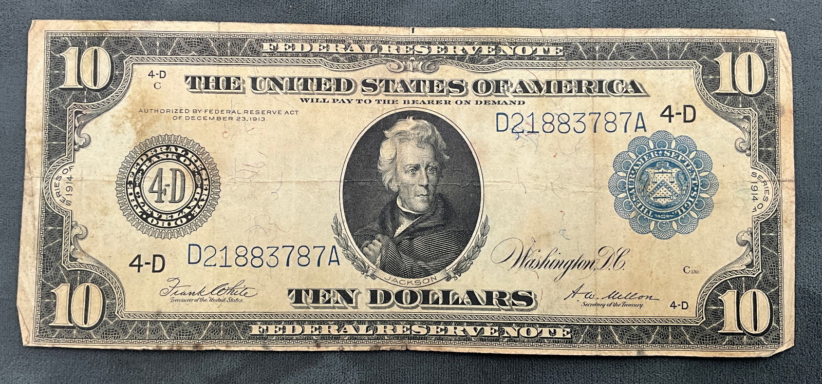 US 1914 $10 Federal Reserve Note, Cleveland, Fr-919A - 2