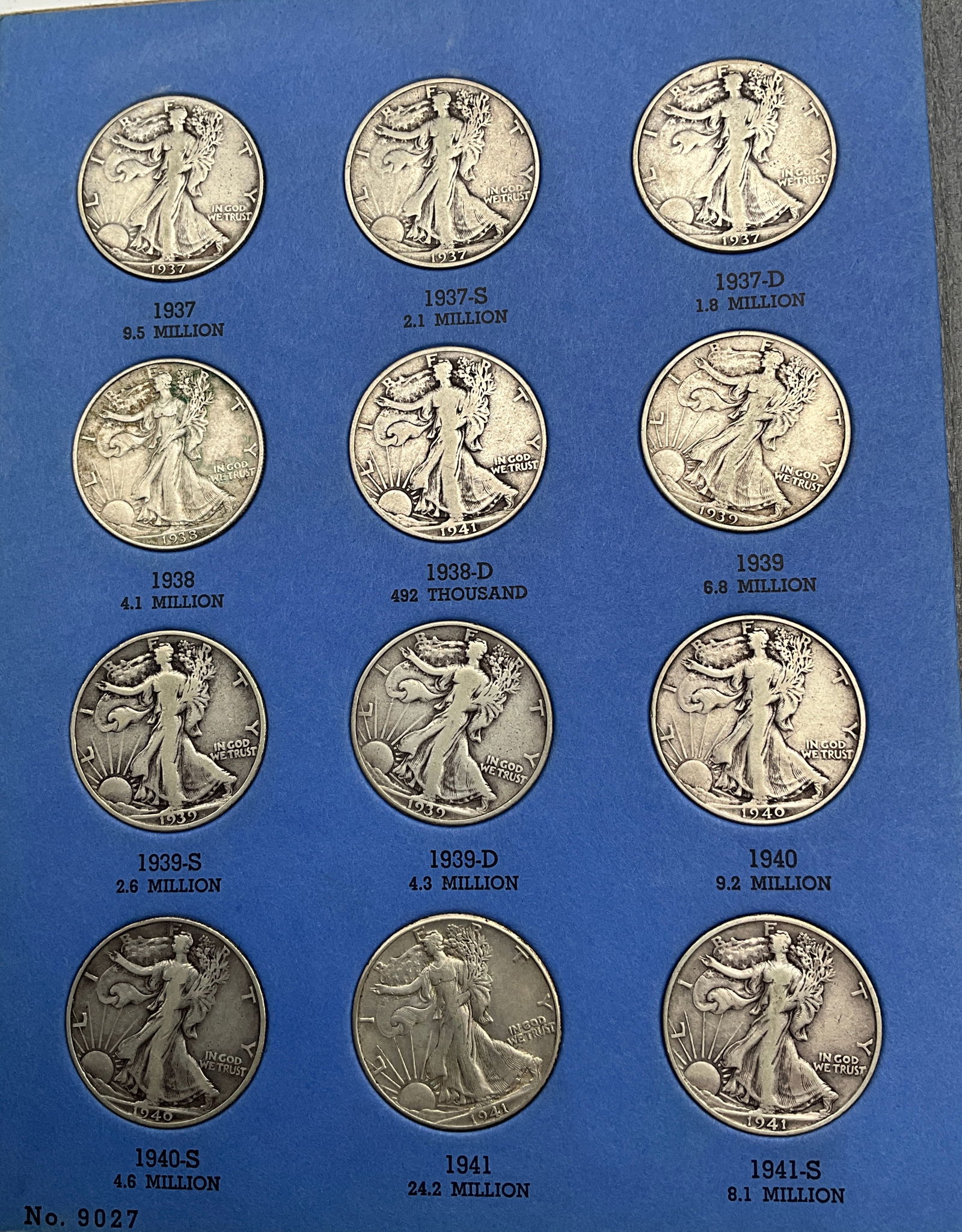 US 1937-1947 Walking Liberty Half Dollar Collection, Silver, KM-142 - 2