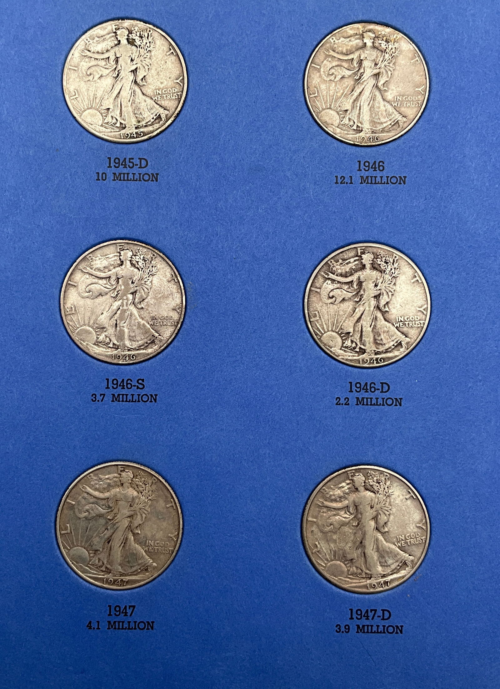 US 1937-1947 Walking Liberty Half Dollar Collection, Silver, KM-142 - 4