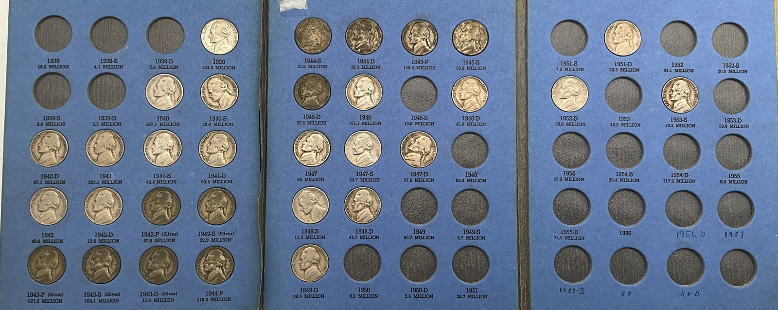 US 1938-Date Jefferson Nickel Collection, Base Metal and .350 Silver - 4