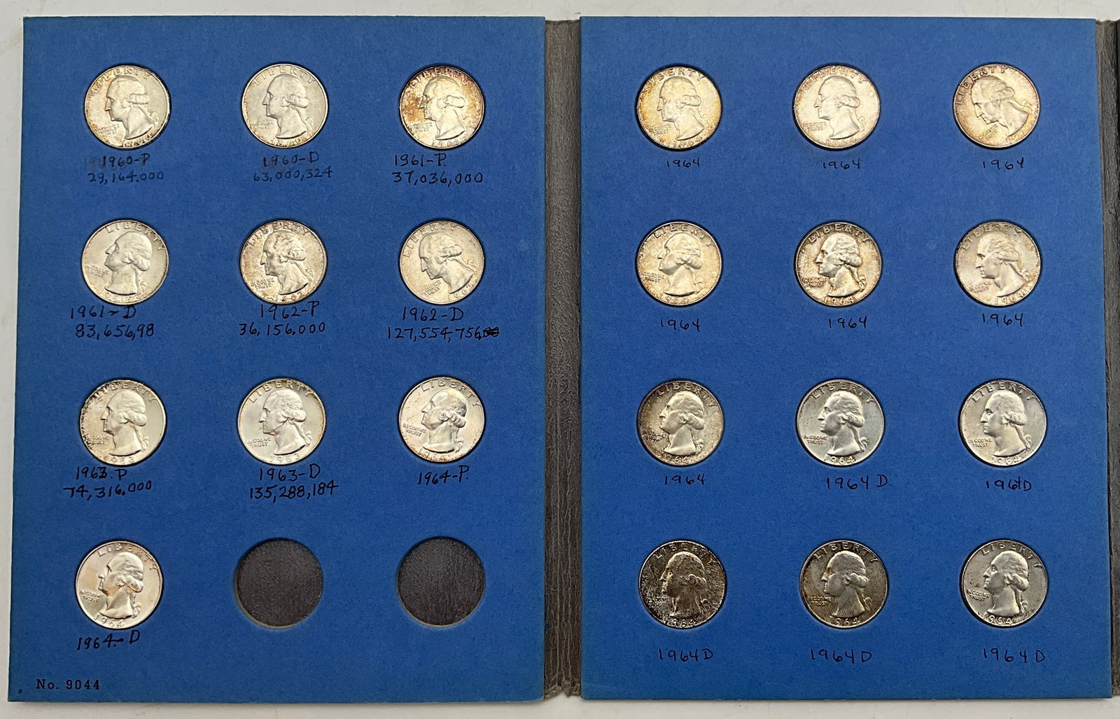 US 1960-1966 Washington Quarters, Silver and Clad, Whitman Folder #9044 - 3
