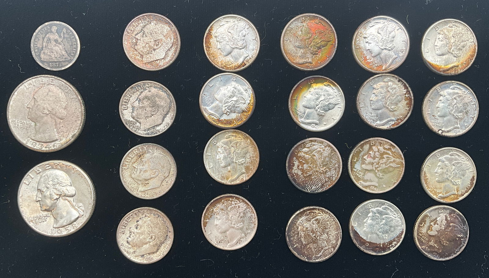 US 1873-1962 Silver Coin Collection, Half Dime, Quarters, Dimes - 2