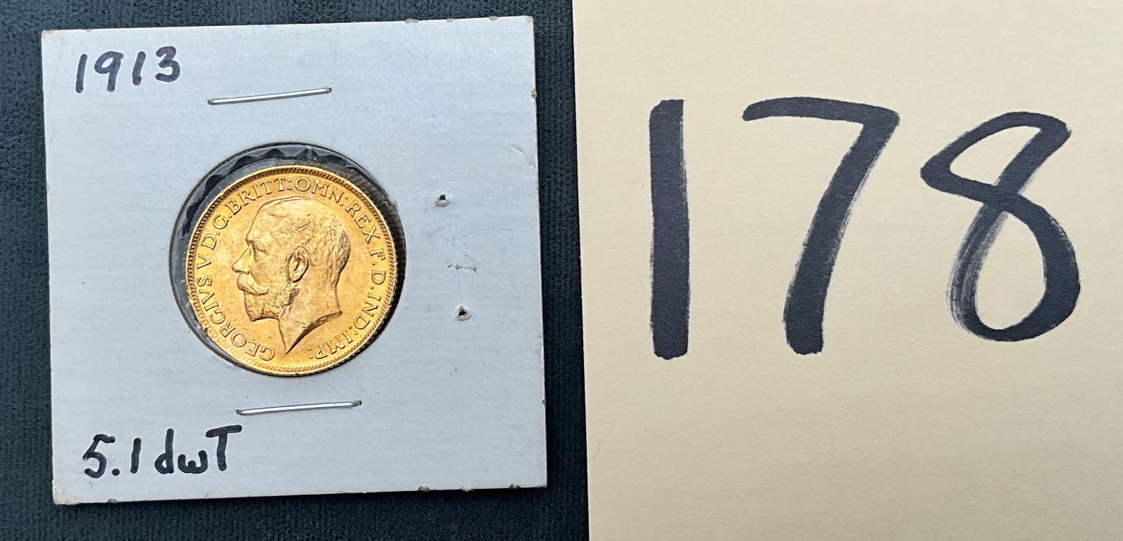 UK 1913 Sovereign, Gold, S-3996: Catalog: Spink S-3996. Designers: Bertram MacKennal and Benedetto Pistrucci. London Mint issue with no mint markings found. George V / St. George and Dragon type. This 1913 date is a common date for