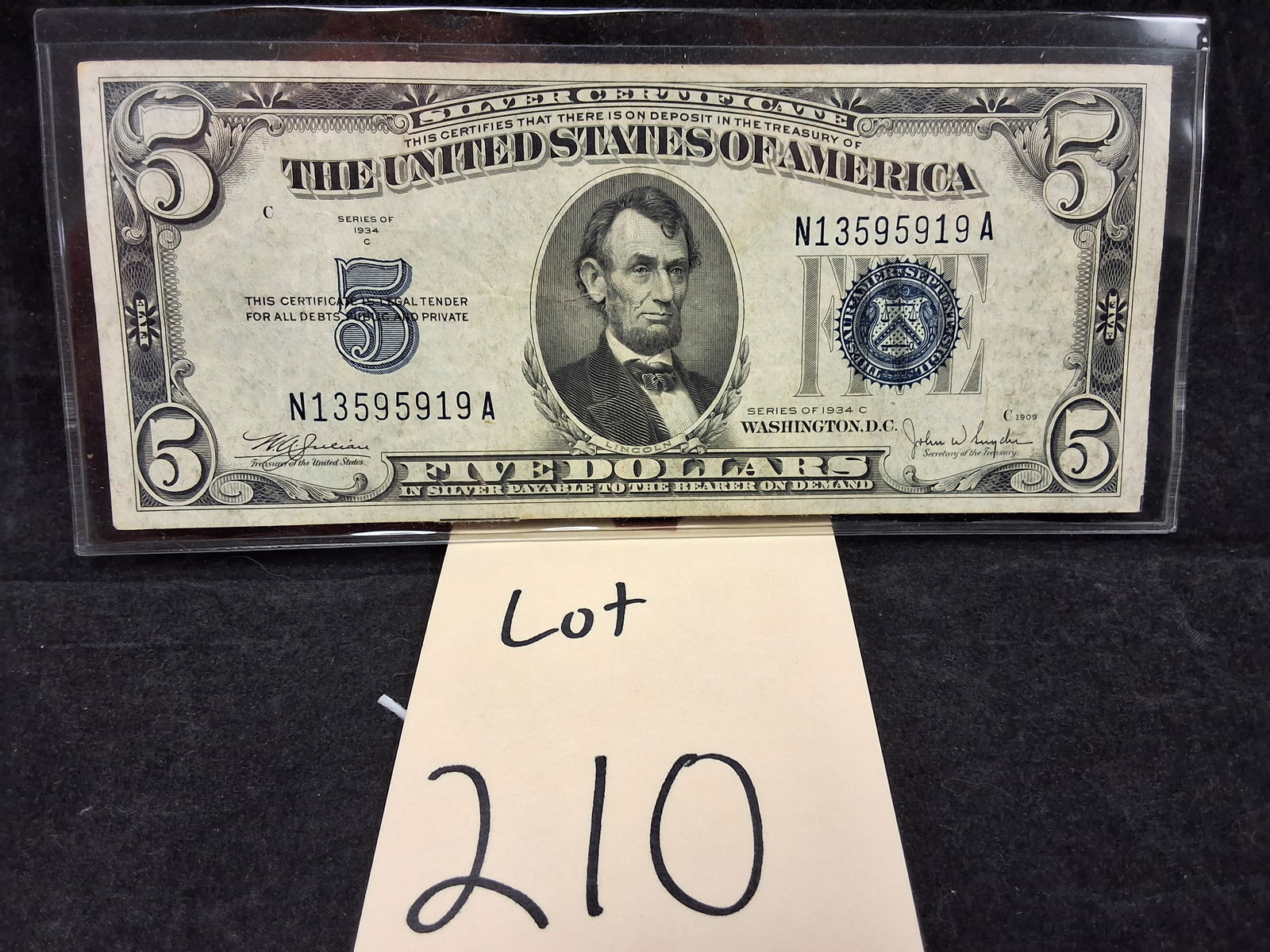 US 1934 C $5 Silver Certificate, Fr. 1653 (1 of 2)