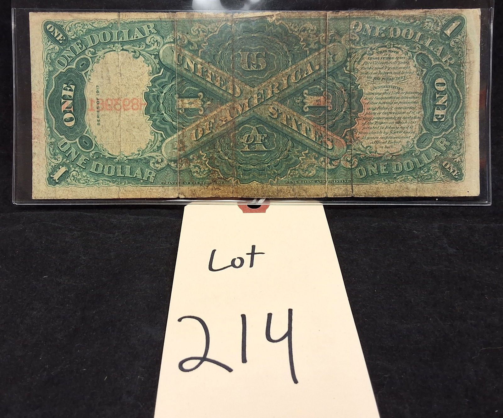 US $1 1917 Legal Tender Note, Fr-39, VG - 2