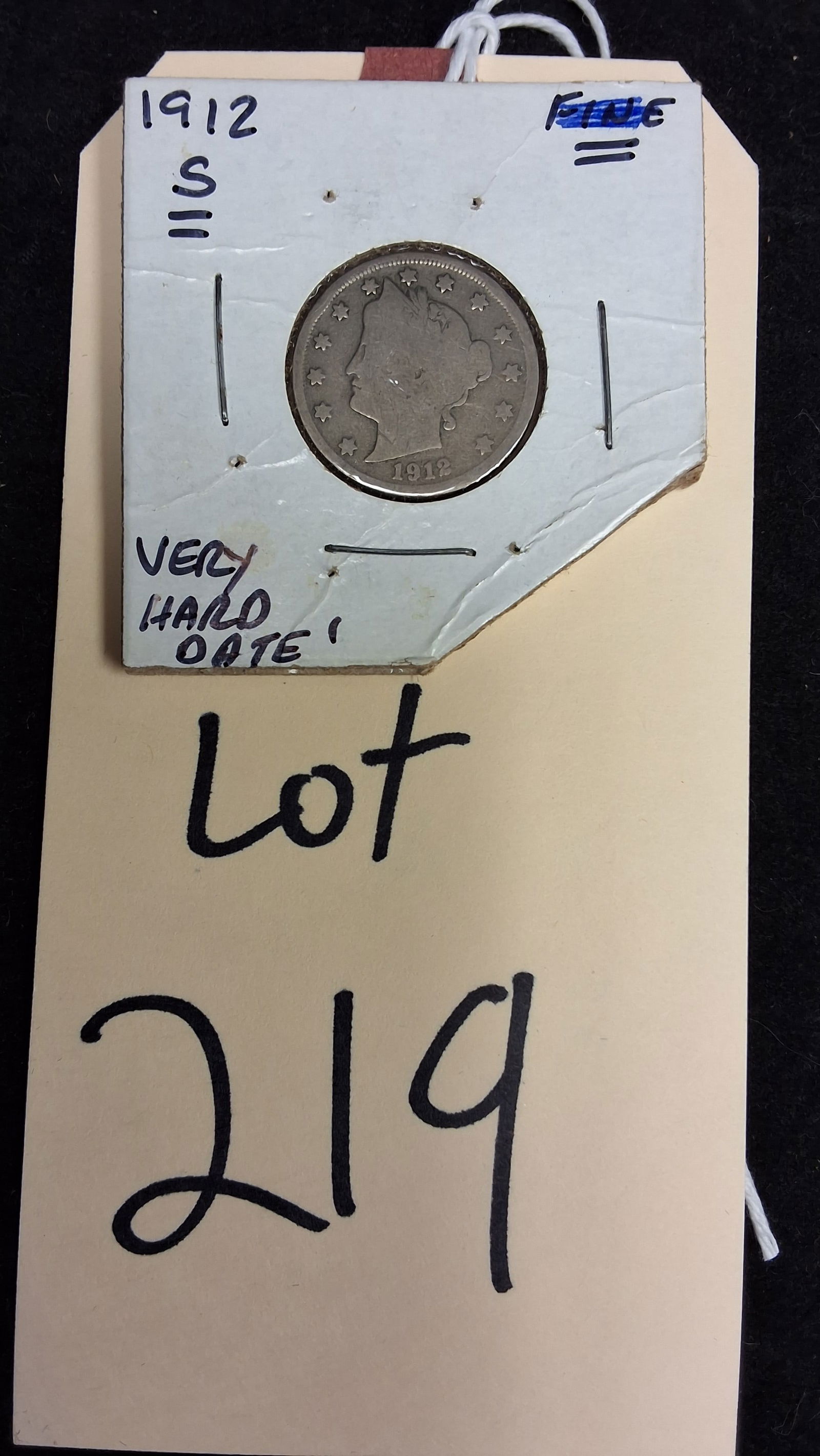 US 1912-S Liberty Head Nickel, Copper-Nickel, KM-112: KM-112. Designer: Charles E. Barber. Mint mark S, San Francisco. Liberty Head / V-Wreath. This issue represents a key date in the series with a low mintage of 238,000.ConditionAll property is sold in