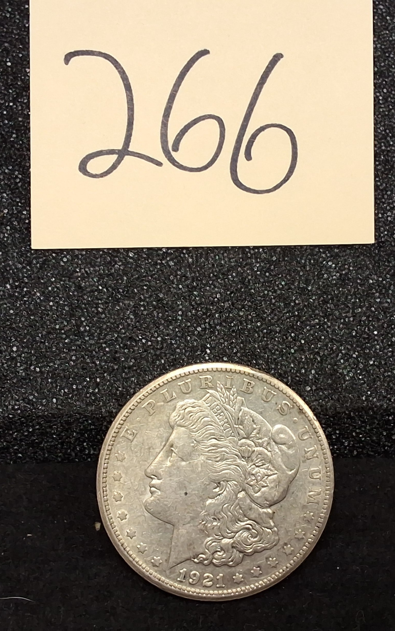 US 1921-S Morgan Dollar, Silver, KM-110: KM-110. Designer: George T. Morgan. San Francisco Mint. Liberty head / Eagle reverse. This 1921-S Morgan silver dollar was struck during the final year of the series following the passage of the