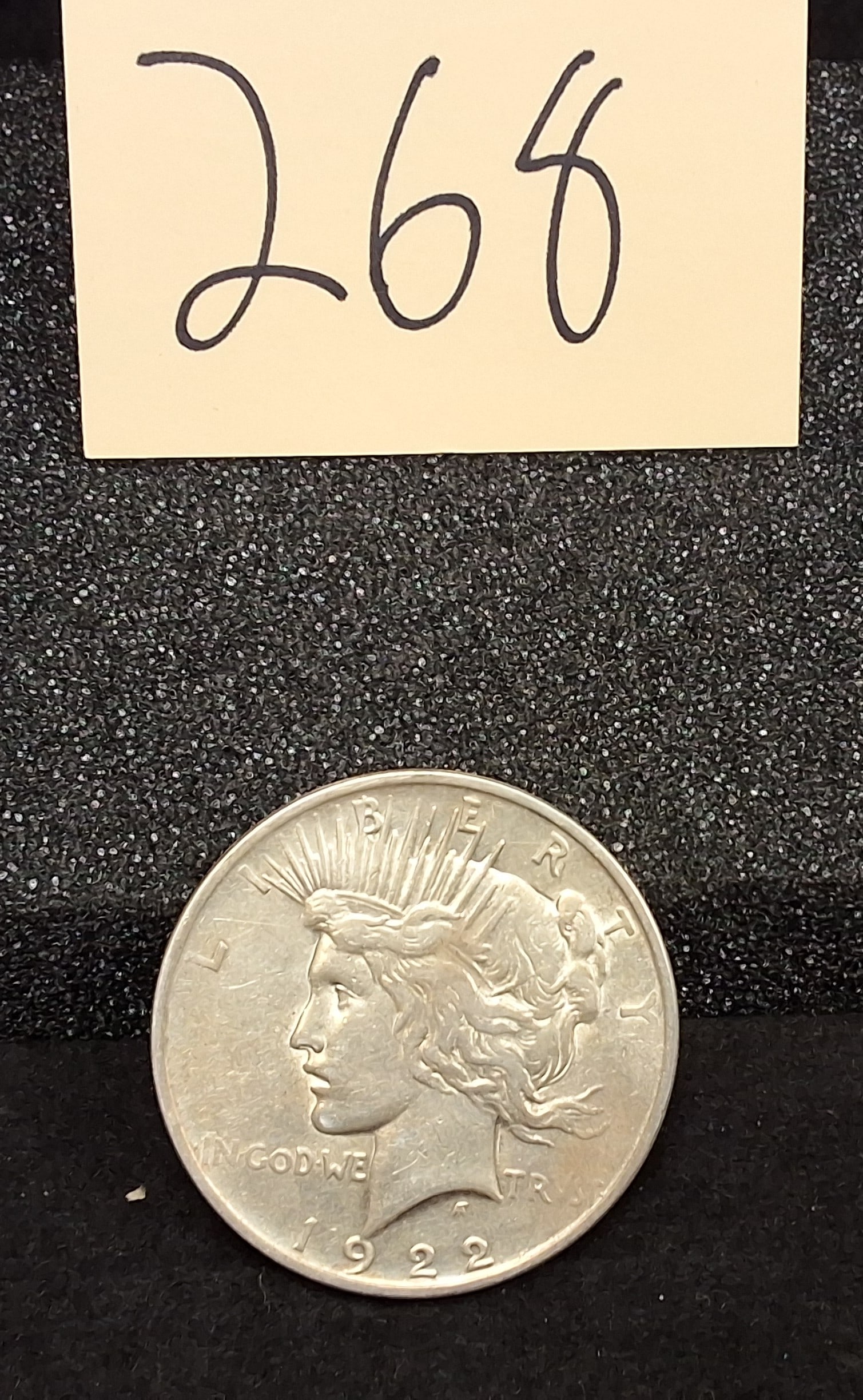 US 1922 Peace Dollar, Silver, KM-150: Catalog number KM-150. Designer: Anthony de Francisci, identified by the AF monogram on the obverse truncation. Philadelphia Mint. Liberty obverse / Eagle reverse. The 1922 Philadelphia issue is the