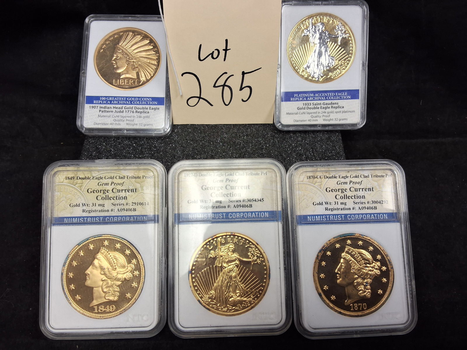 US Collection of Double Eagle Replica and Tribute Pieces, Gold-Layered (1 of 5)