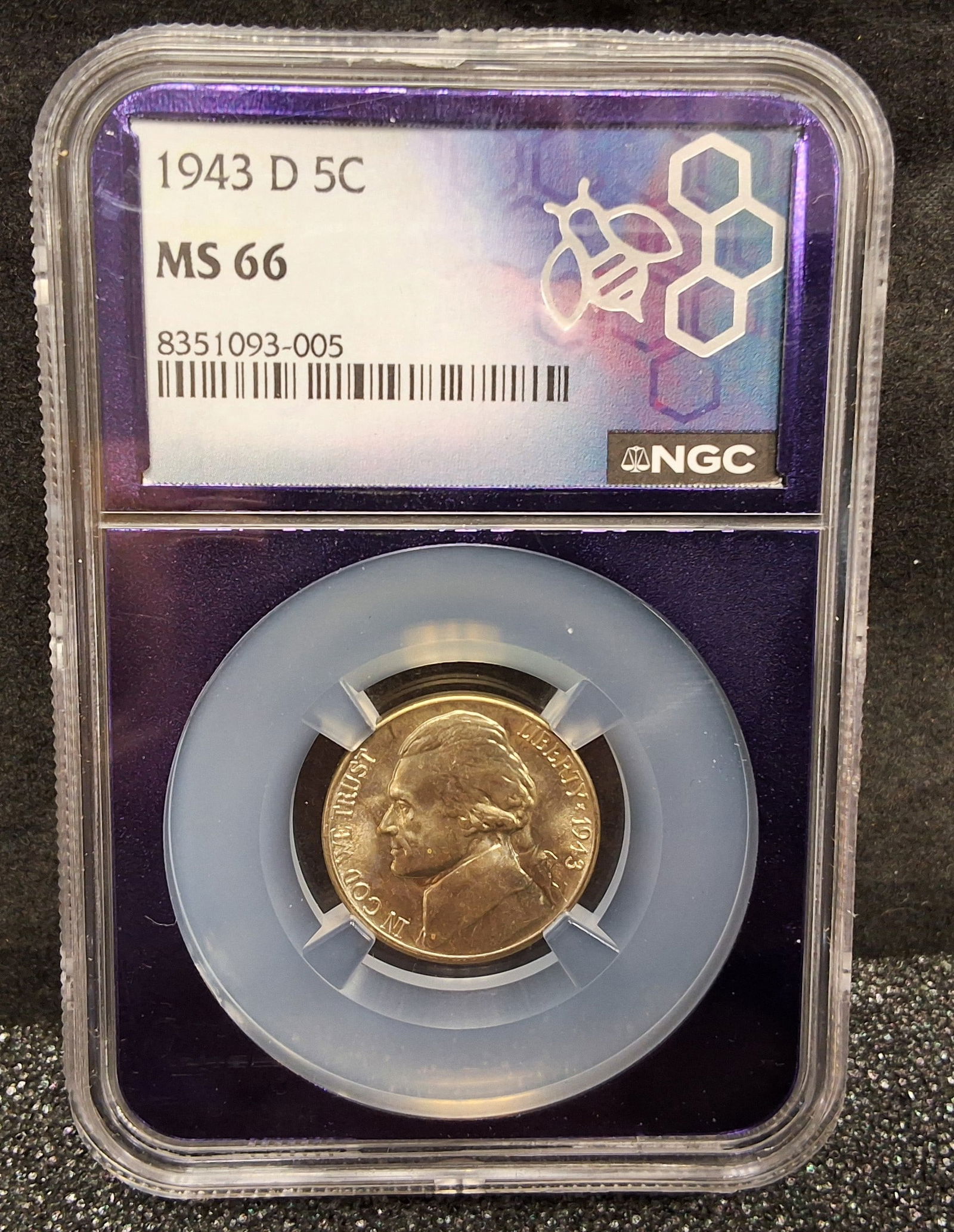 US 1943-D Five Cents, Silver, KM-192a, NGC MS 66 - 2