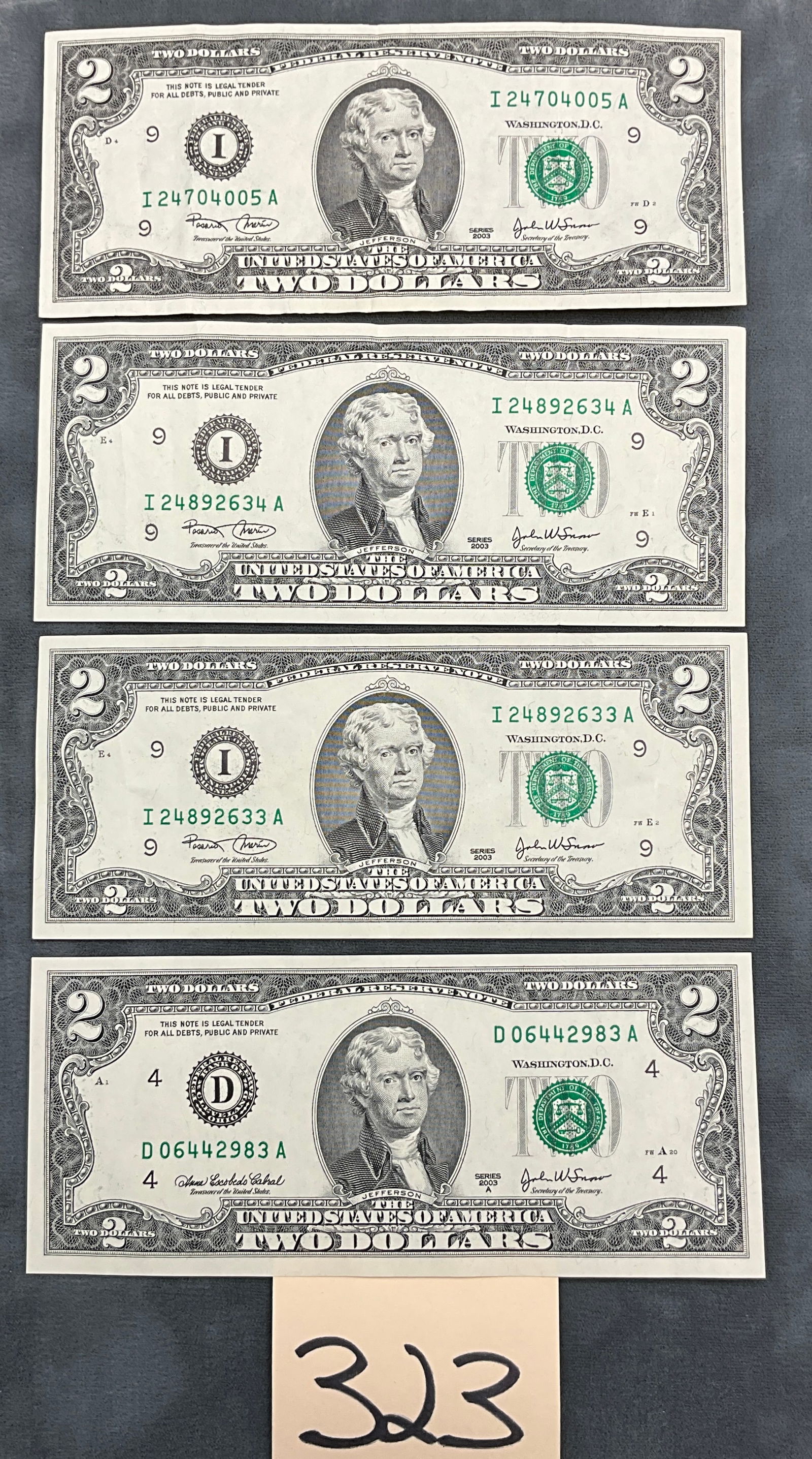 US 2003 and 2003 A $2 Federal Reserve Notes, FR-1937-I and FR-1938-D (1 of 3)