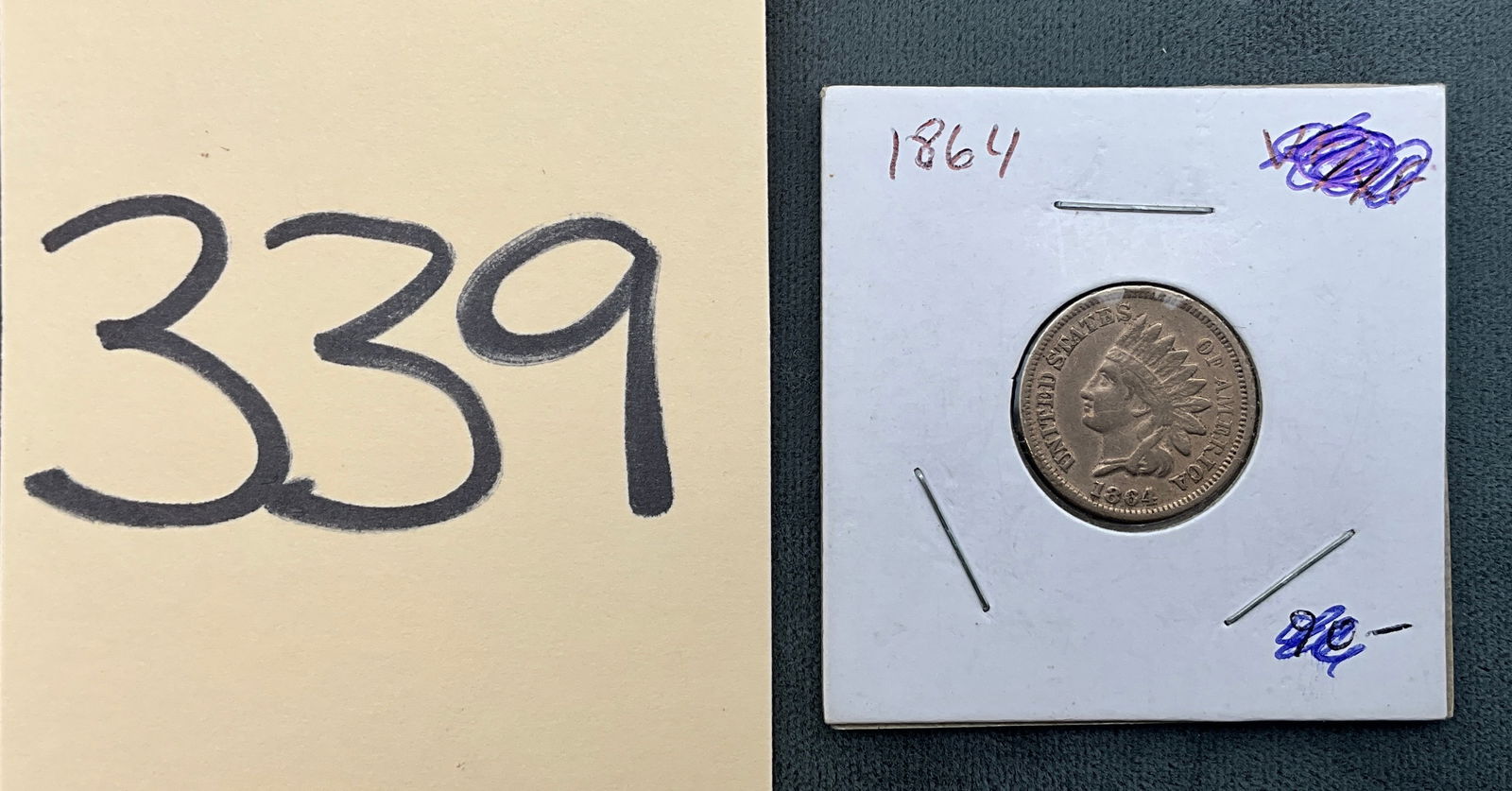 US 1864 Indian Head Cent, Bronze, KM-90a: KM-90a designed by James B. Longacre and struck at the Philadelphia Mint with no mint markings. Indian Head / Oak Wreath with Shield. The 1864 issue represents a metallurgical transition from copper-n