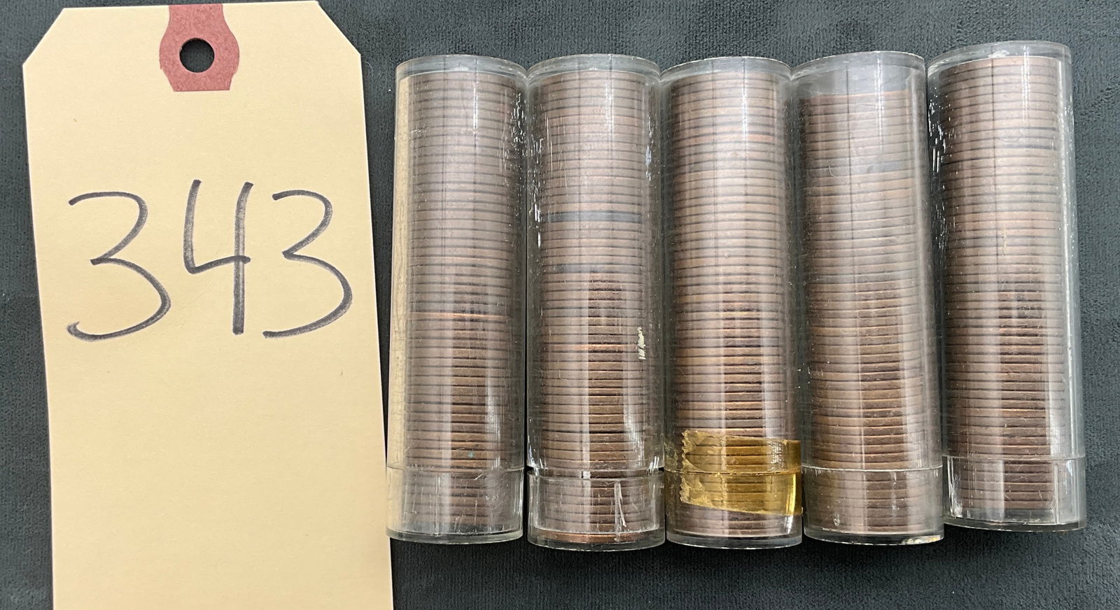 US 1941-1952 Lincoln Wheat Cents, Copper, KM-132: This lot consists of a collection of Lincoln Wheat cents dating from 1941 to 1952, including Denver (D) and Philadelphia mint markings. The coins are housed in five plastic tubes from H.E. Harris & Co