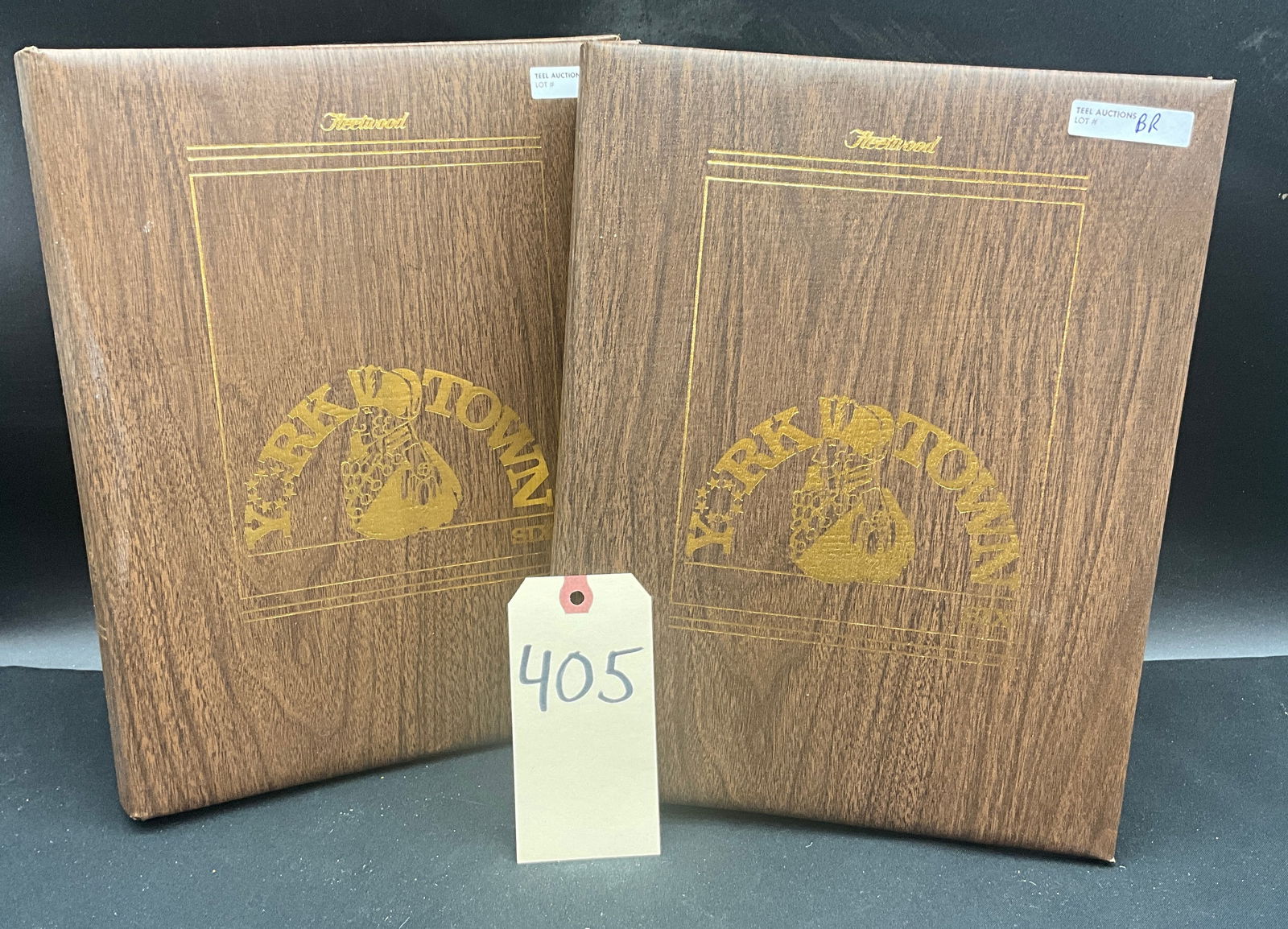 Fleetwood, A Pair of Yorktown First Day Cover Collection Binders, 1976-1981: Fleetwood, Yorktown First Day Cover Collection, Unicover Corporation, 1976-1981, padded three-ring binders featuring gold foil-stamped decorative motifs. Binder one focuses on United States commemorat