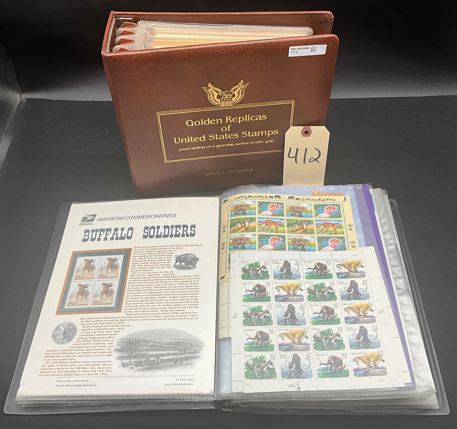 US & WW 1980-2000 Collection, 22kt Gold Replicas and Mint Sheets: This collection includes a Golden Replicas of United States Stamps album featuring 22kt gold foil proof replicas with matching 1980 15-cent commemorative first day covers. Key US items include the