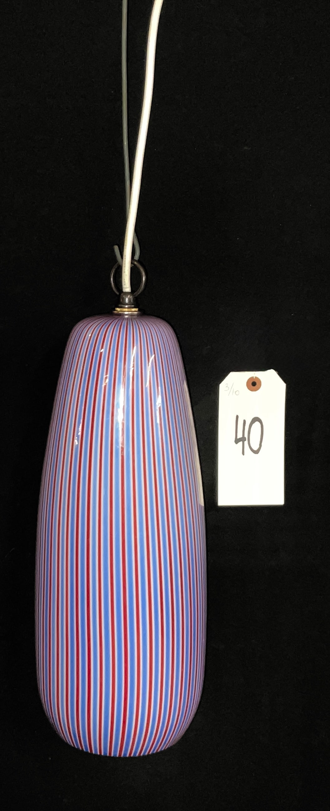 Massimo Vignelli for Venini A Canne Murano Glass Pendant Lamp: This mid-century modern pendant lamp was designed by Massimo Vignelli for Venini and features the iconic A Canne technique. The elongated cylindrical shade is composed of fused vertical glass rods in