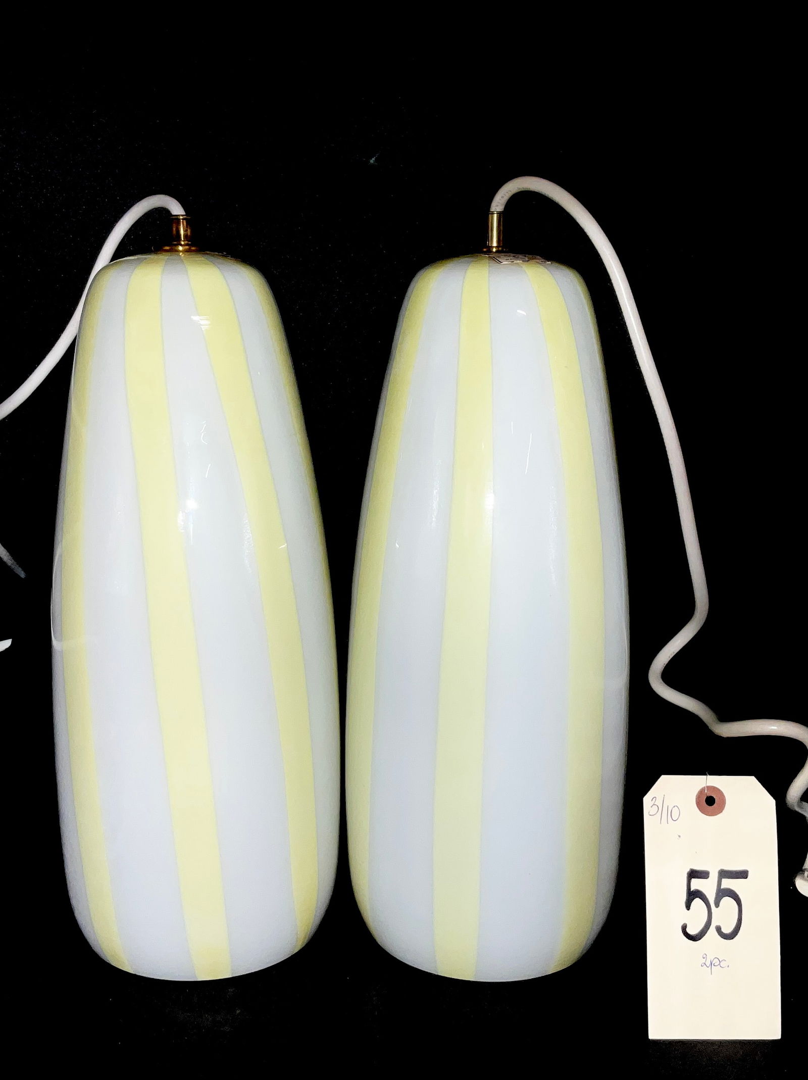 Massimo Vignelli for Venini Pair of Murano Glass Pendant Lamps, Mid-Century Modern Striped (1 of 4)