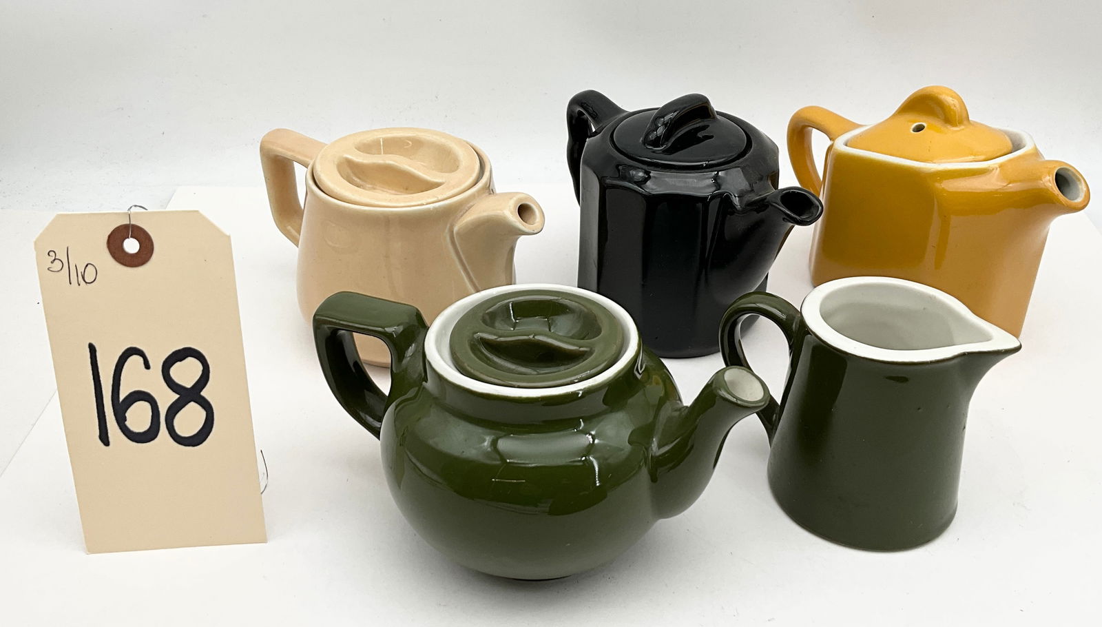 Five American Ceramic Individual Teapots and Creamer by Hall and Syracuse China (1 of 3)