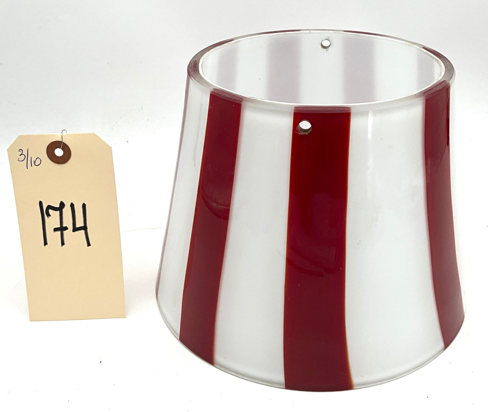 Glass Lampshade, Italian Design, Red and White Stripes (1 of 3)
