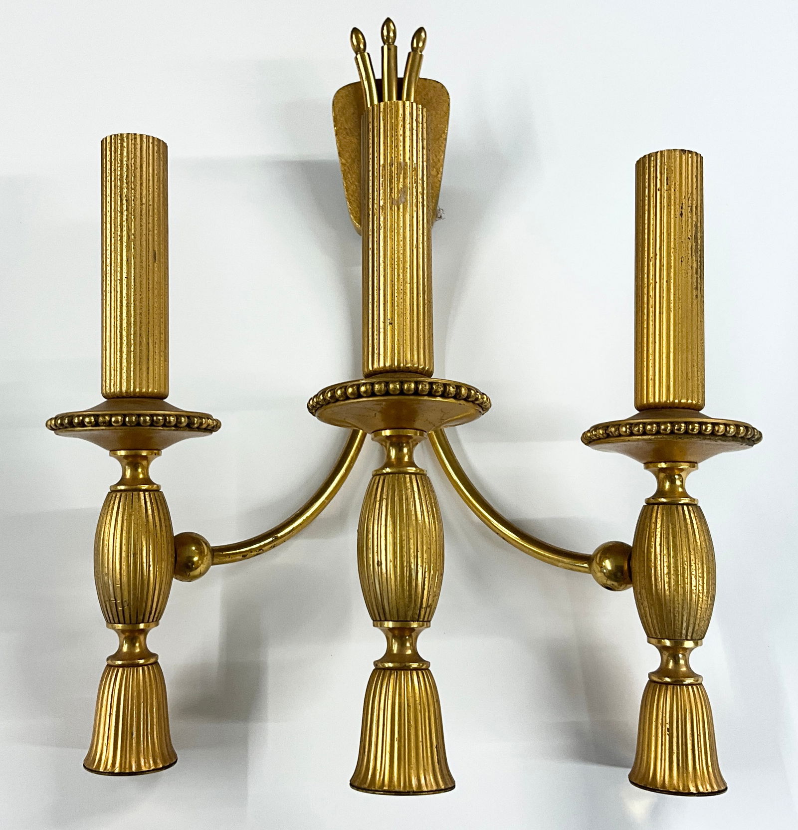 Set of Three Neoclassical Style Gilt Metal Three-Light Wall Sconces (1 of 5)