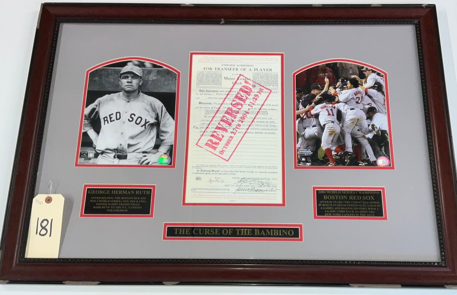 "The Curse of the Bambino" Framed Commemorative Baseball Memorabilia Display, Circa 2005 (1 of 4)
