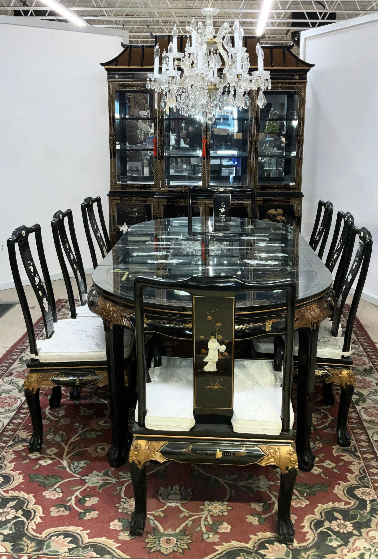 Late 20th Century Chinese Export Black Lacquer and Mother of Pearl Dining Suite Attributed to (1 of 13)