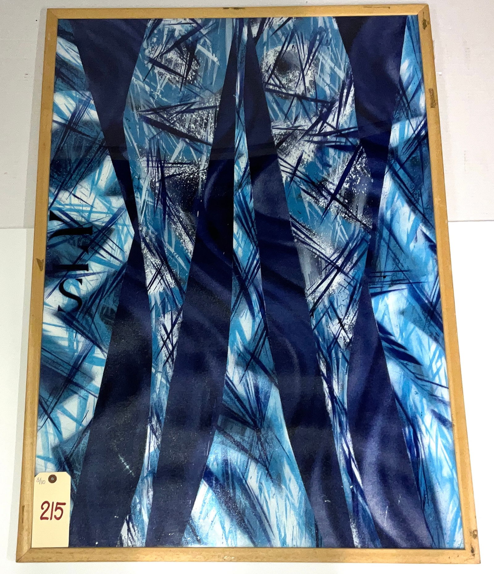 Diego Sly Colussi, Commistione Irreale 28, Spray Paint on Canvas, 2010: This original spray paint on canvas work, titled Commistione Irreale 28, is by artist Diego Sly Colussi and dated 2010. The composition features dynamic, angular shards in shades of blue, black, and w