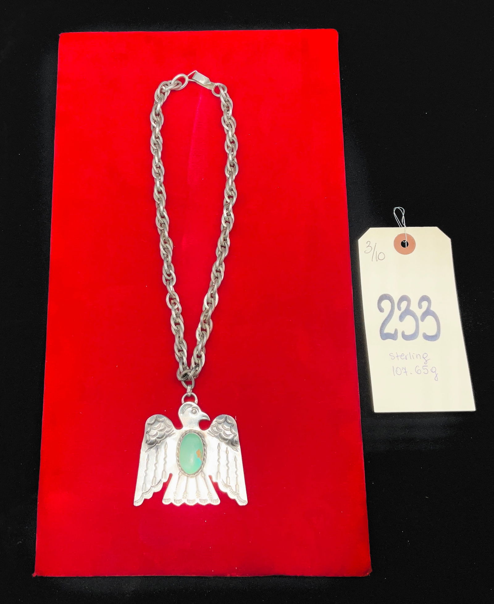 Sunshine Reeves Navajo Sterling Silver Thunderbird Pendant Necklace with Damele Variscite (1 of 5)