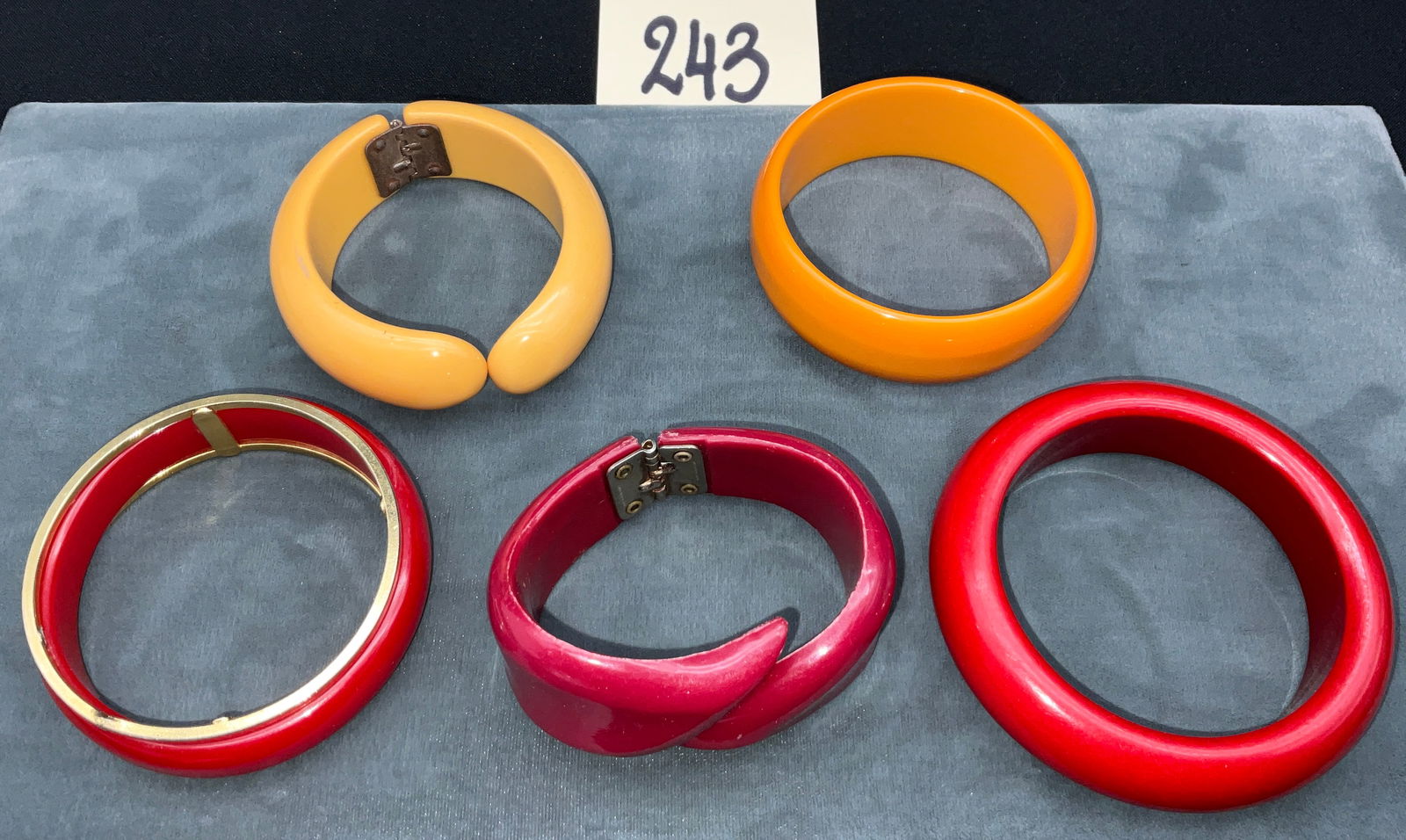 Brass-Toned Metal Hinged and Bangle Bracelets, Vintage Bakelite and Lucite Style (1 of 2)