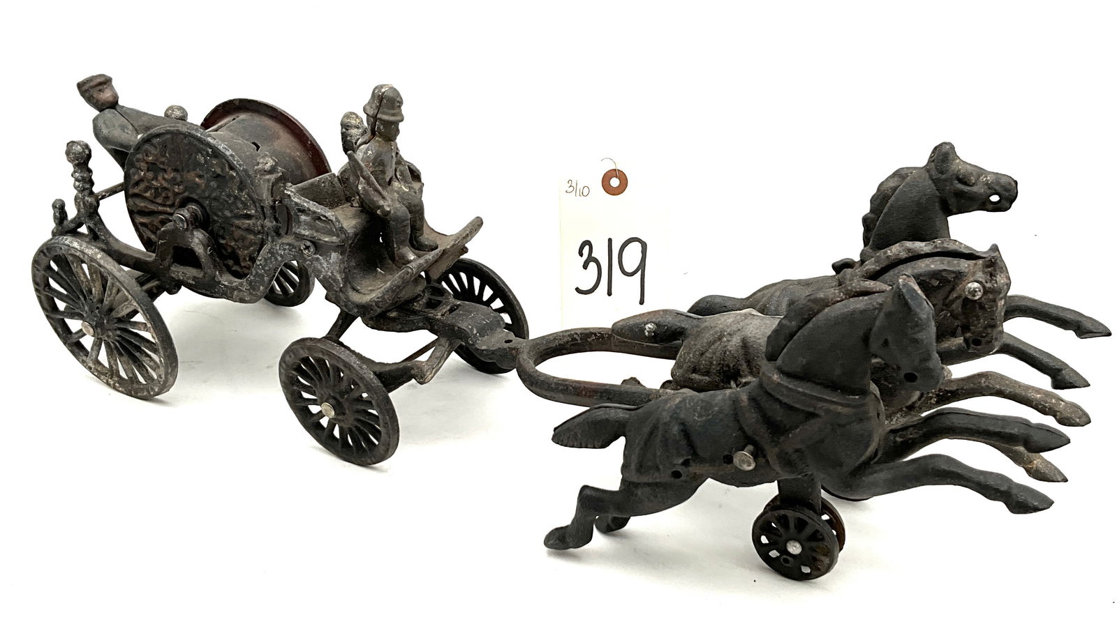 Vintage Style, Horse-Drawn Fire Wagon Hose Reel, Cast Iron (1 of 6)