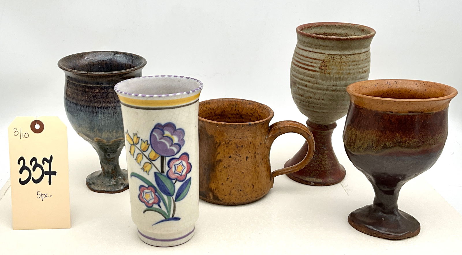 Hallman Signed and Assorted Studio Pottery Vessels, Five Pieces, Mid-20th Century (1 of 3)