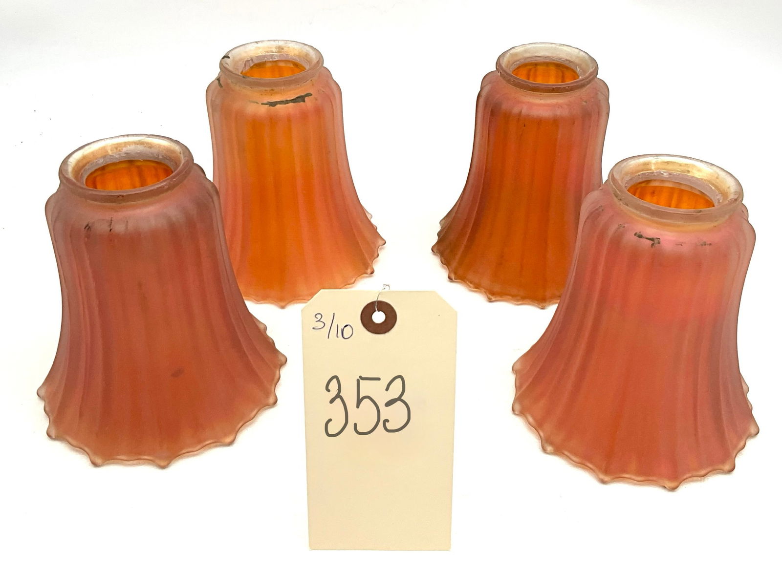 Set of Four Marigold Carnival Glass Lamp Shades, Attributed to Lightolier, Fluted Bell Form (1 of 4)