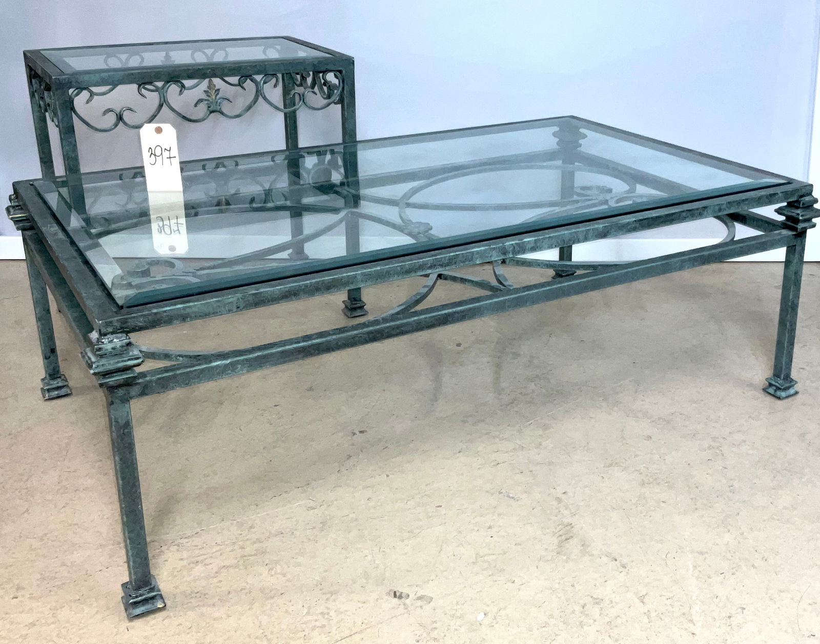 Neoclassical Style Wrought Iron and Glass Coffee and End Table Set, Late 20th Century (1 of 4)