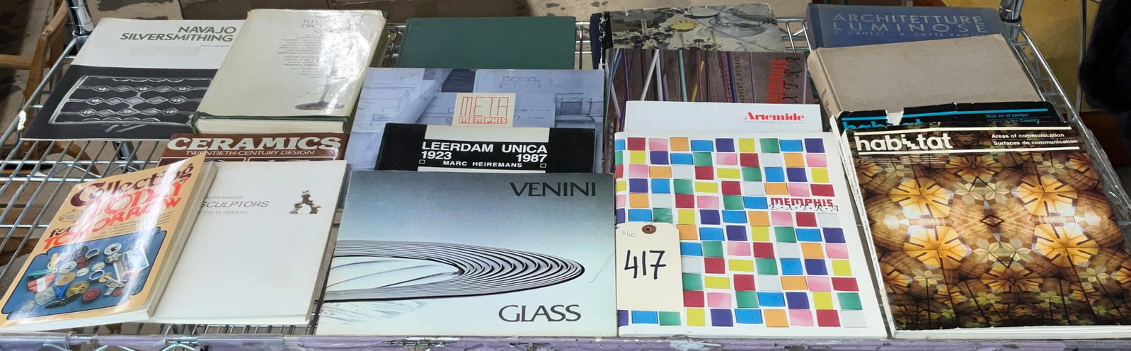 Various. A Collection of Books and Catalogs on Art, Architecture, and Design. Various, 1934-1998.: This collection comprises over 15 volumes and catalogs focusing on 20th-century decorative arts, architecture, and lighting design. Key highlights include Architetture Luminose by G. Canesi and A. Cas