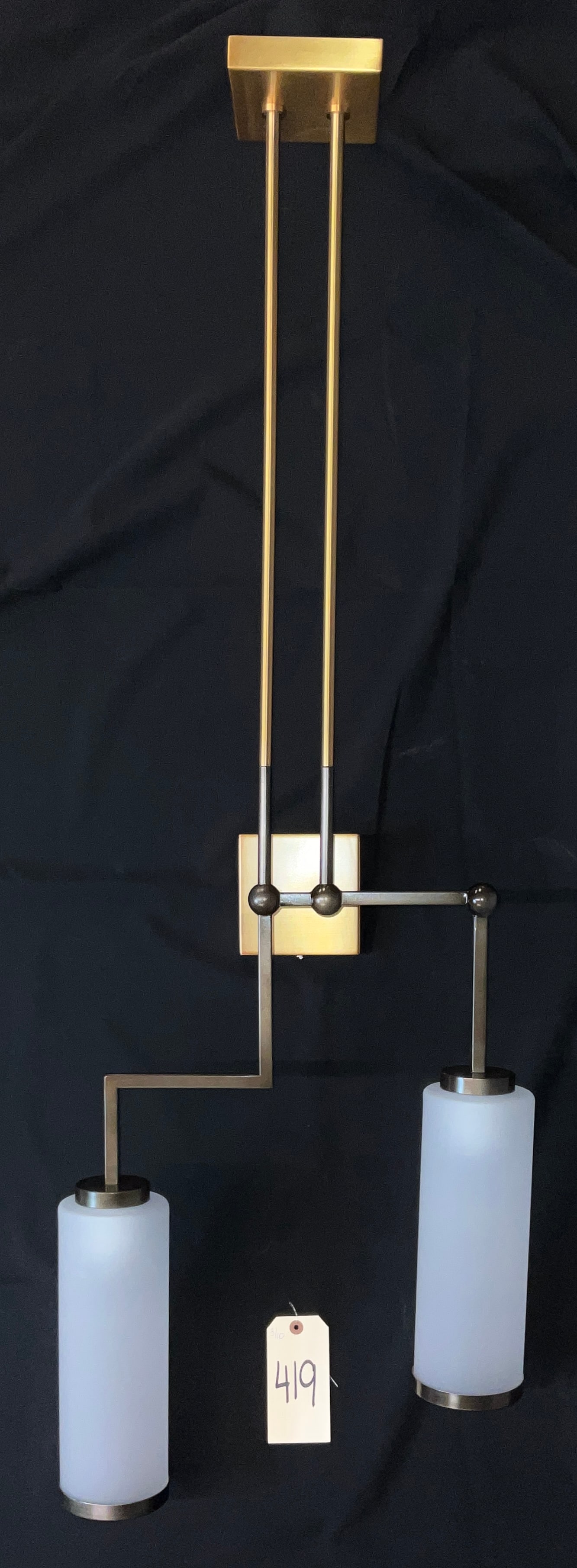 Modern Mixed-Metal Two-Light Pendant with Frosted Glass Cylinder Shades (1 of 2)