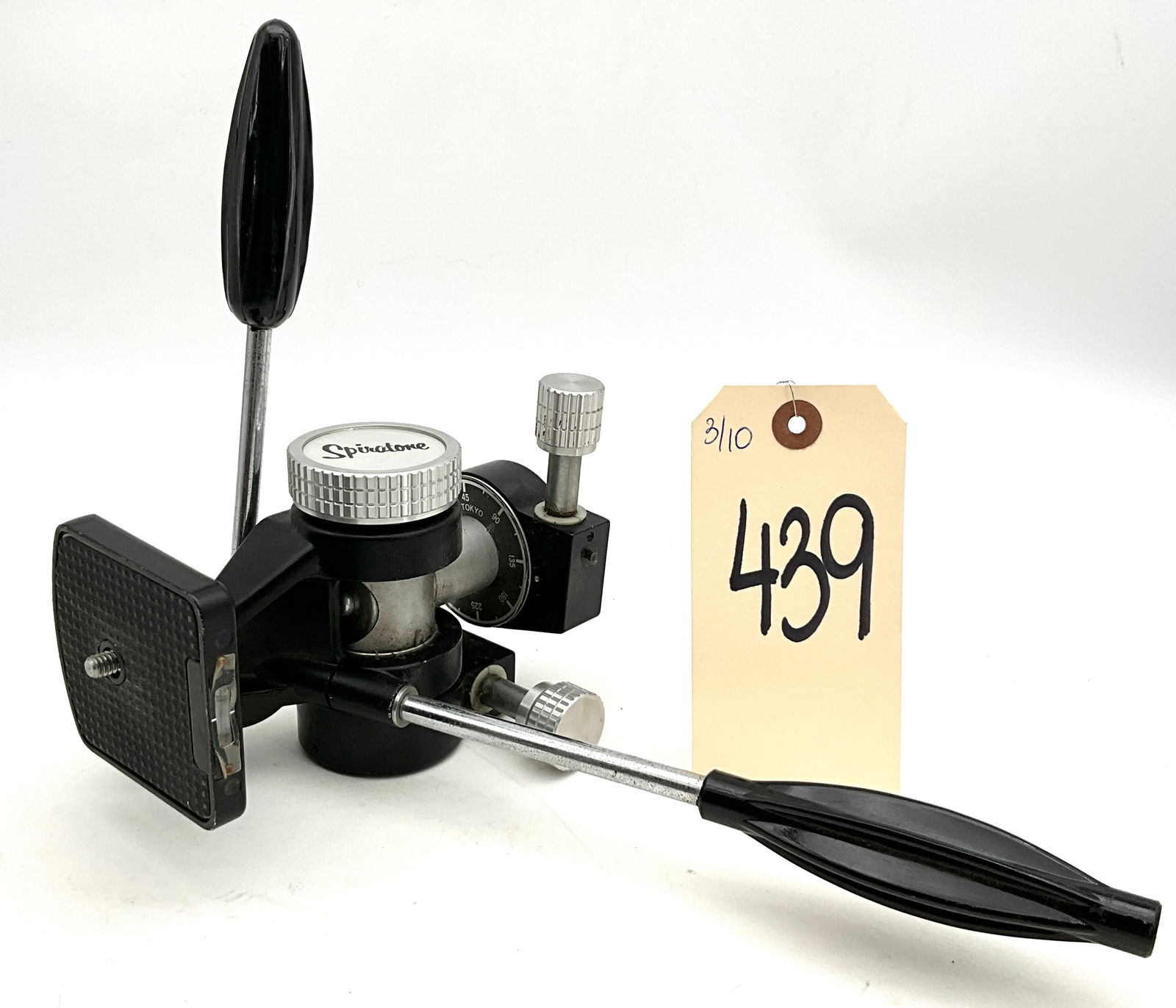 Spiratone Professional 3-Way Pan/Tilt Tripod Head with Dual Handles: This professional-grade Spiratone 3-way pan and tilt tripod head was manufactured in Japan and features Patent No. 1147905. The robust die-cast metal unit includes a standard 1/4-20 mounting screw, a