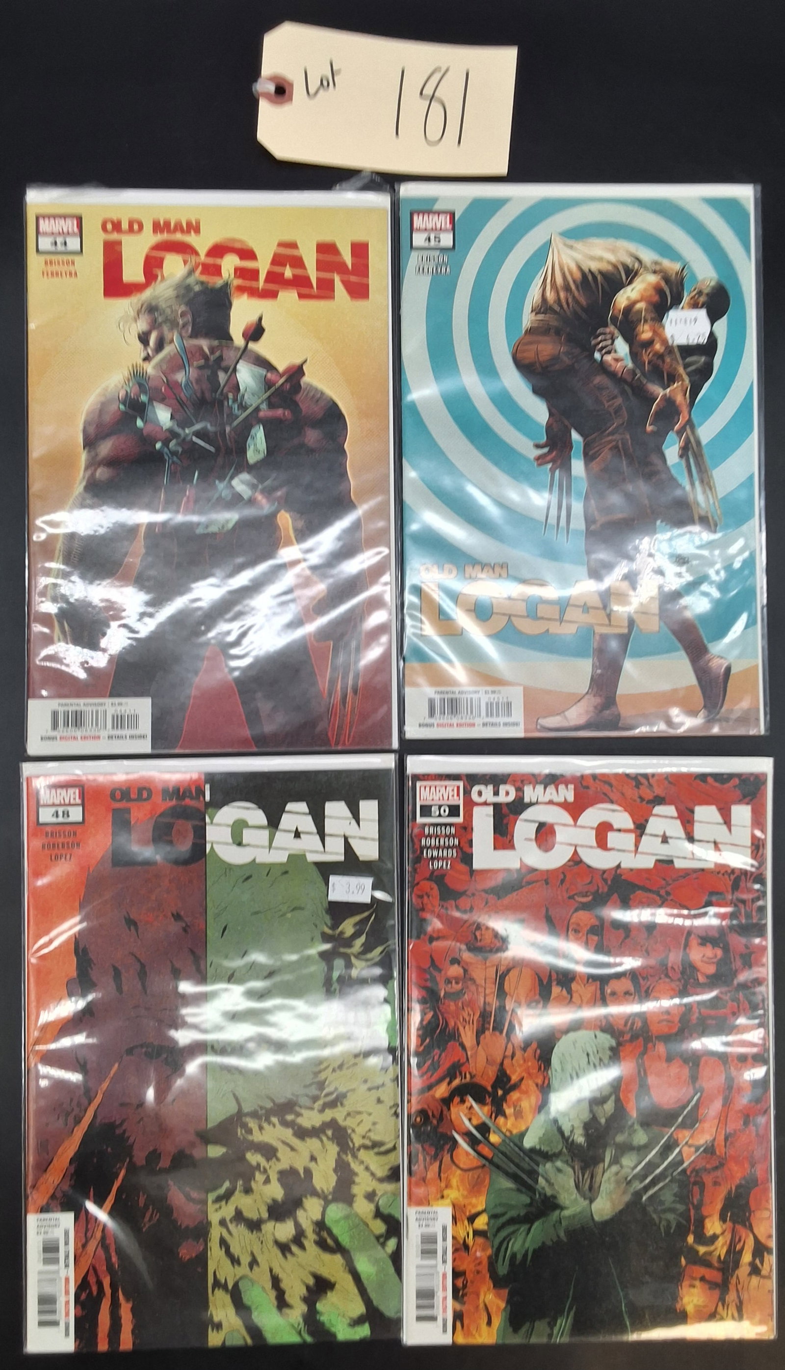 Lot of 4 Old Man Logan Comics: Issues 44,45, 48, 50: Lot of 4 Old Man Logan Comics: Issues 44,45, 48, 50 Condition All property is sold in "as is" condition and all sales are final. Teel Auctions and its consignor make no representations or warranties,
