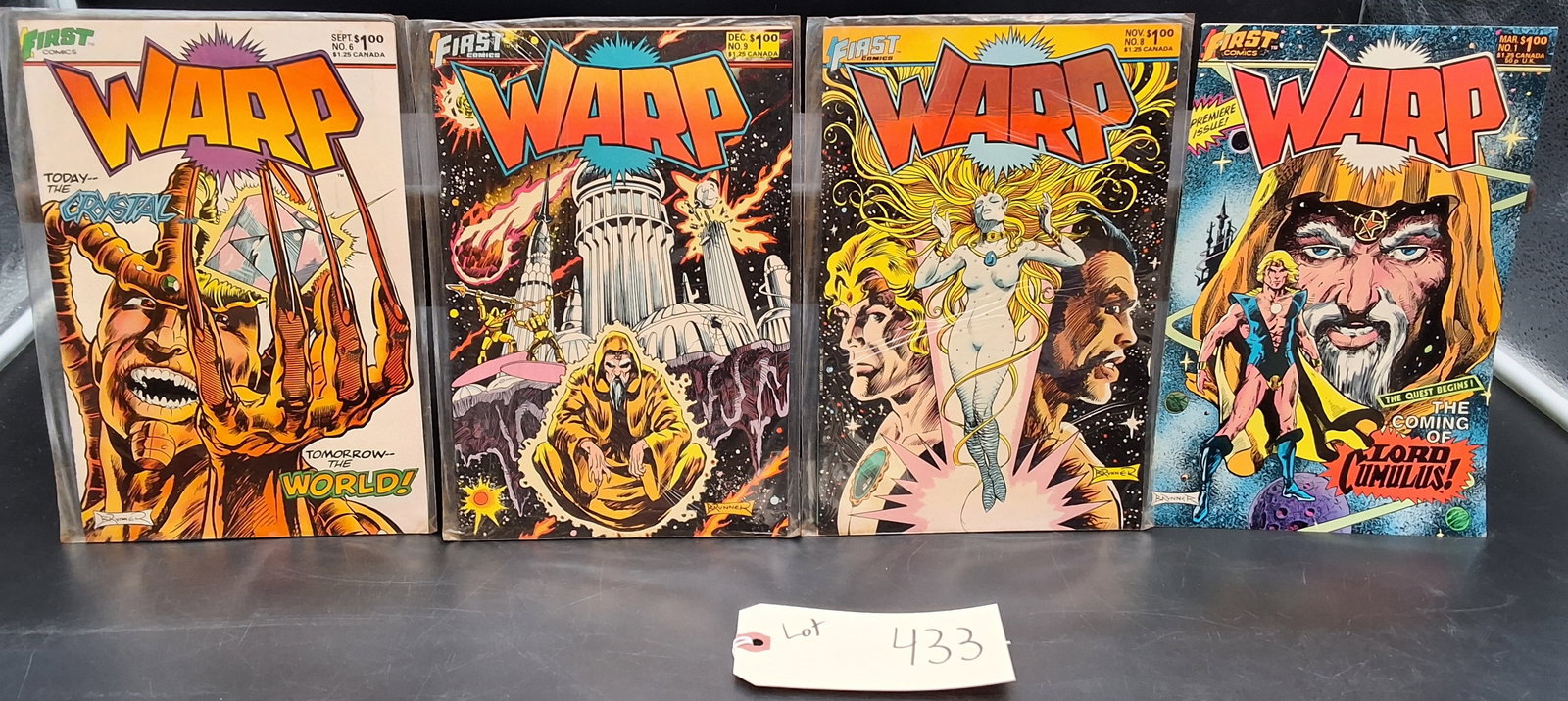 Lot of 4 1980s Warp Comics: #6, 9, 8, 1: Lot of 4 1980s Warp Comics: #6, 9, 8, 1 Condition All property is sold in "as is" condition and all sales are final. Teel Auctions and its consignor make no representations or warranties, express or