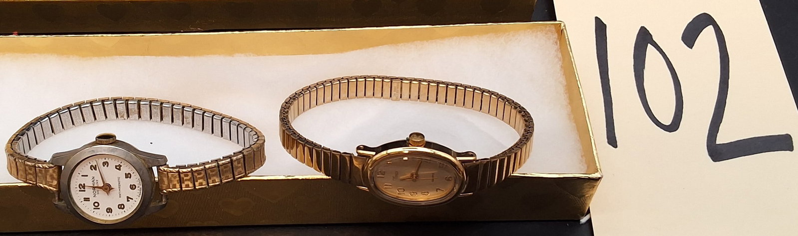 Pair of gold tone ladies wristwatches: Norman De Luxe, Timex (1 of 3)