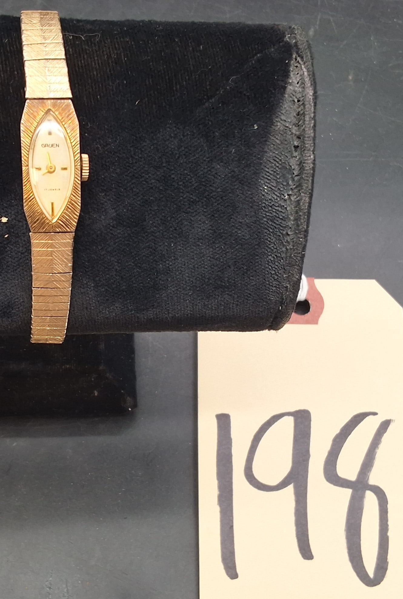 Ladies Gruen Gold tone watch: Ladies Gruen Gold tone watch Condition All property is sold in "as is" condition and all sales are final. Teel Auctions and its consignor make no representations or warranties, express or implied,