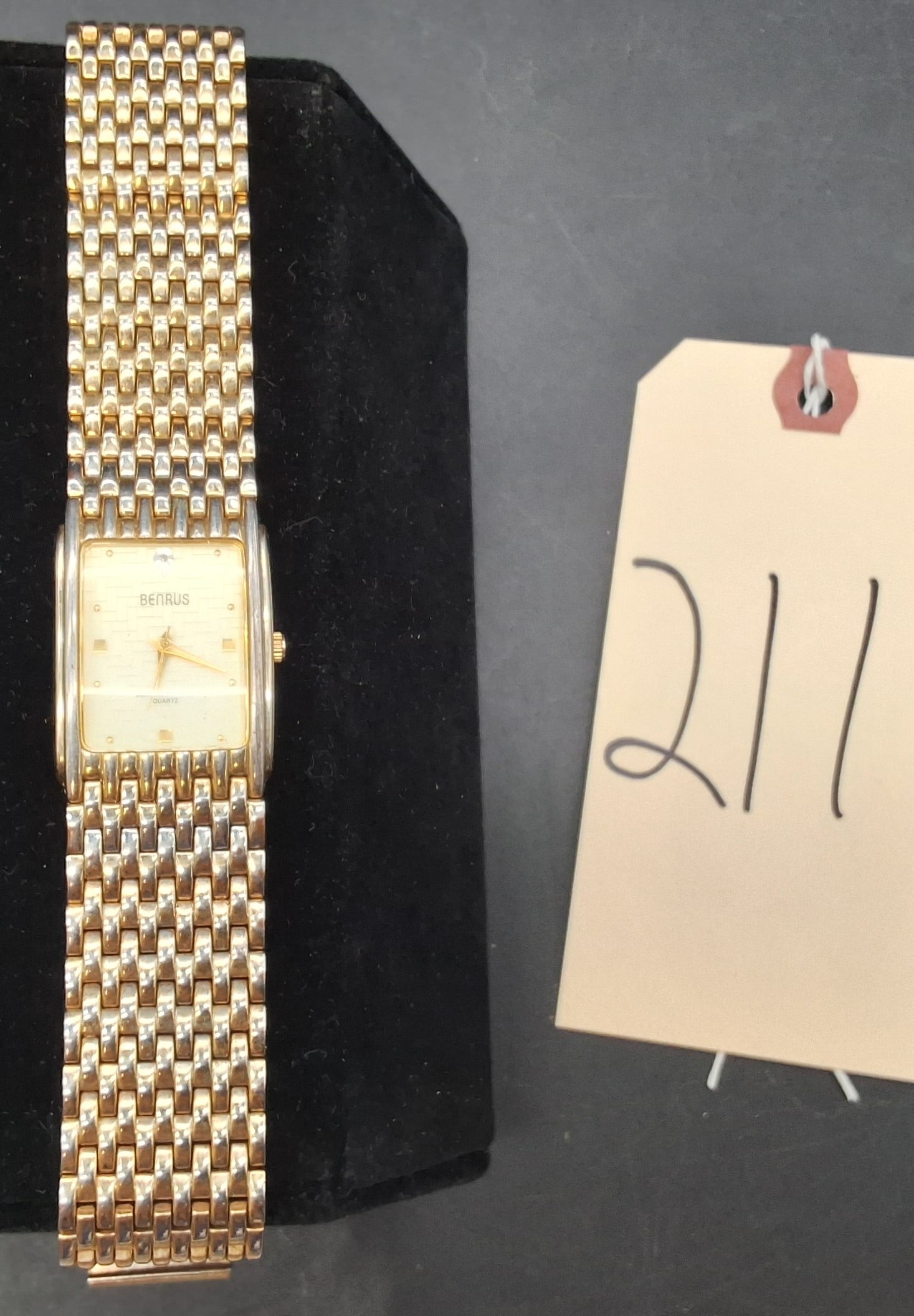 Gold tone Benrus genuine diamond quartz watch PIM136 117 PC-21: Gold tone Benrus genuine diamond quartz watch PIM136 117 PC-21 Condition All property is sold in "as is" condition and all sales are final. Teel Auctions and its consignor make no representations or