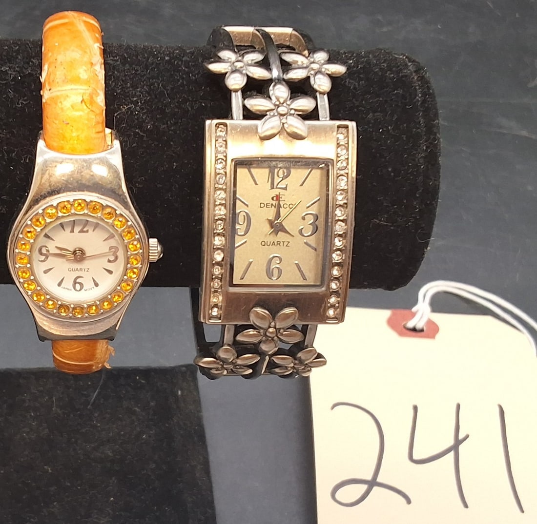 Pair of women's cuff bracelet watches: F301366-1/LS and Denacci: Pair of women's cuff bracelet watches: F301366-1/LS and Denacci Condition All property is sold in "as is" condition and all sales are final. Teel Auctions and its consignor make no representations or