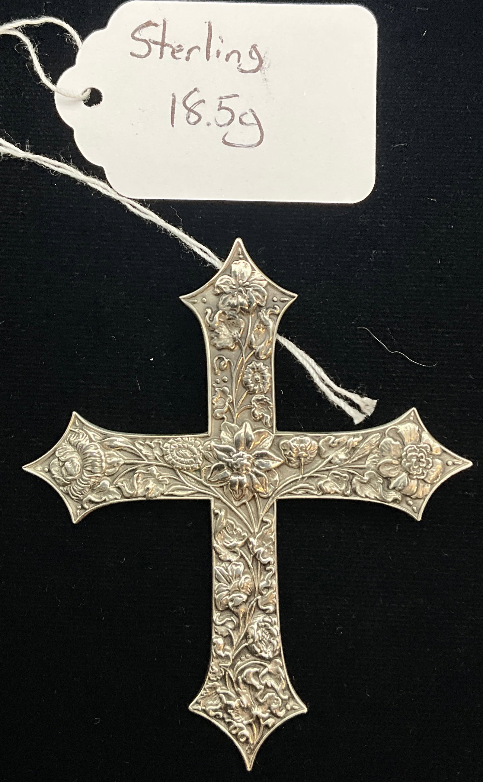 National Gallery of Art Sterling Silver Floral Relief Cross Pendant - 2