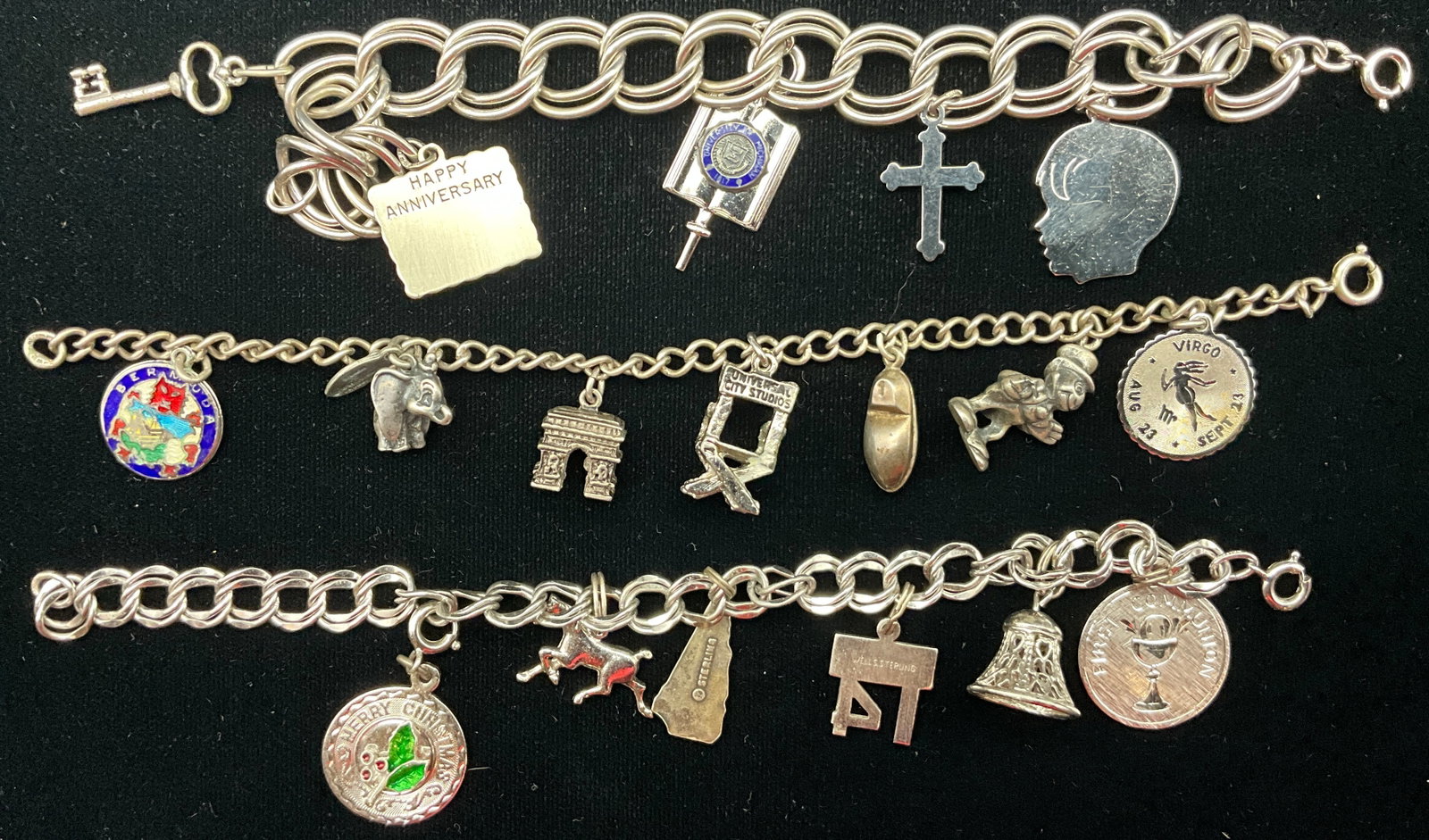 Three Vintage Sterling Silver Charm Bracelets with Various Commemorative Charms - 2