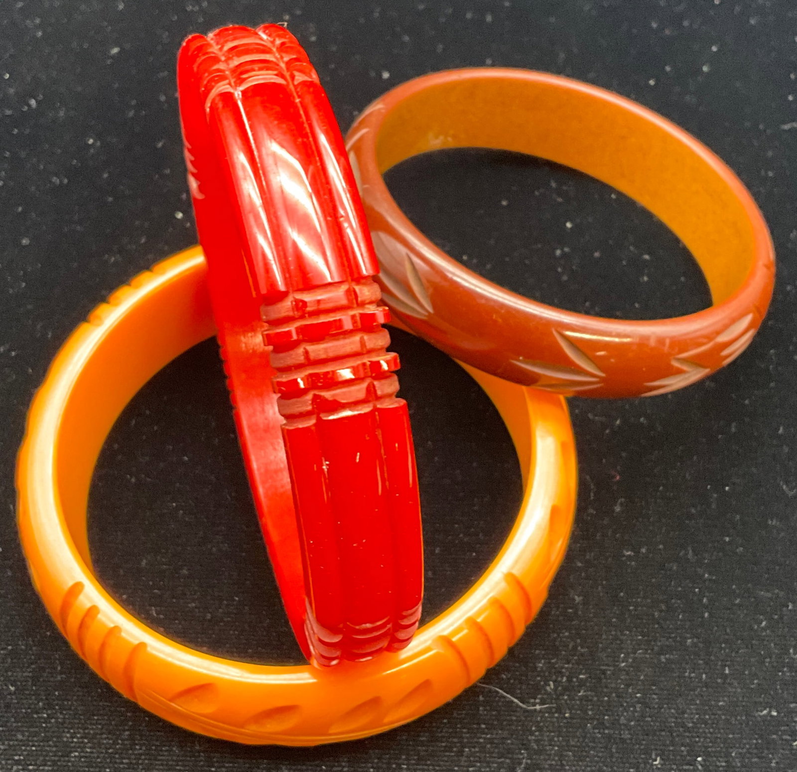 A Trio of Vintage Carved Bakelite Bangle Bracelets - 2