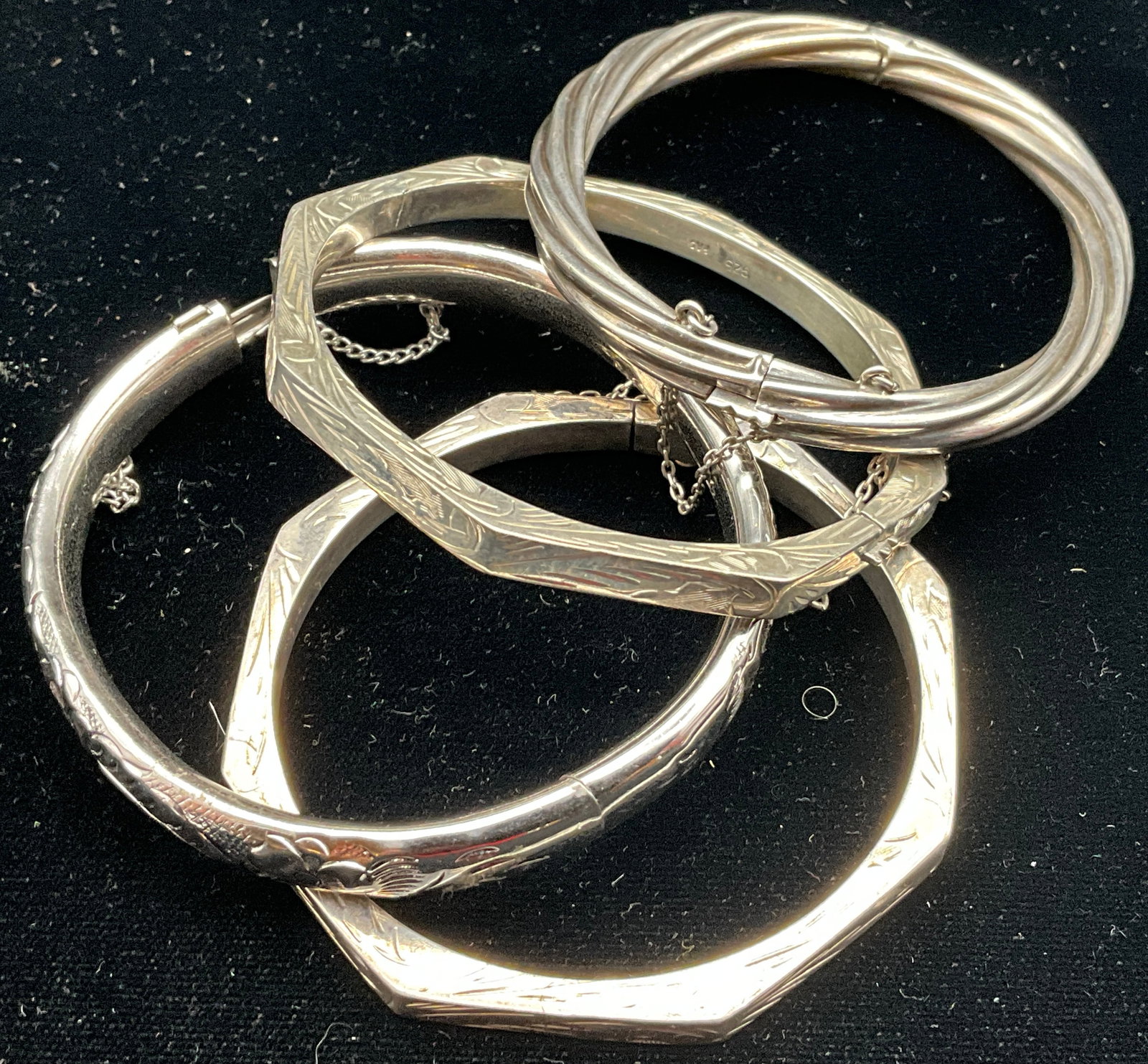 Assortment of Four Sterling Silver Hinged Bangle Bracelets - 2