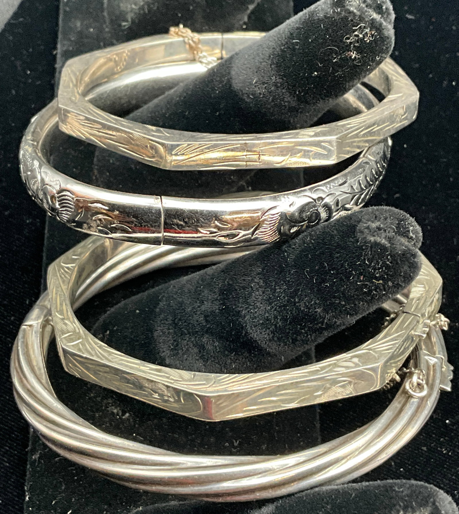 Assortment of Four Sterling Silver Hinged Bangle Bracelets - 3