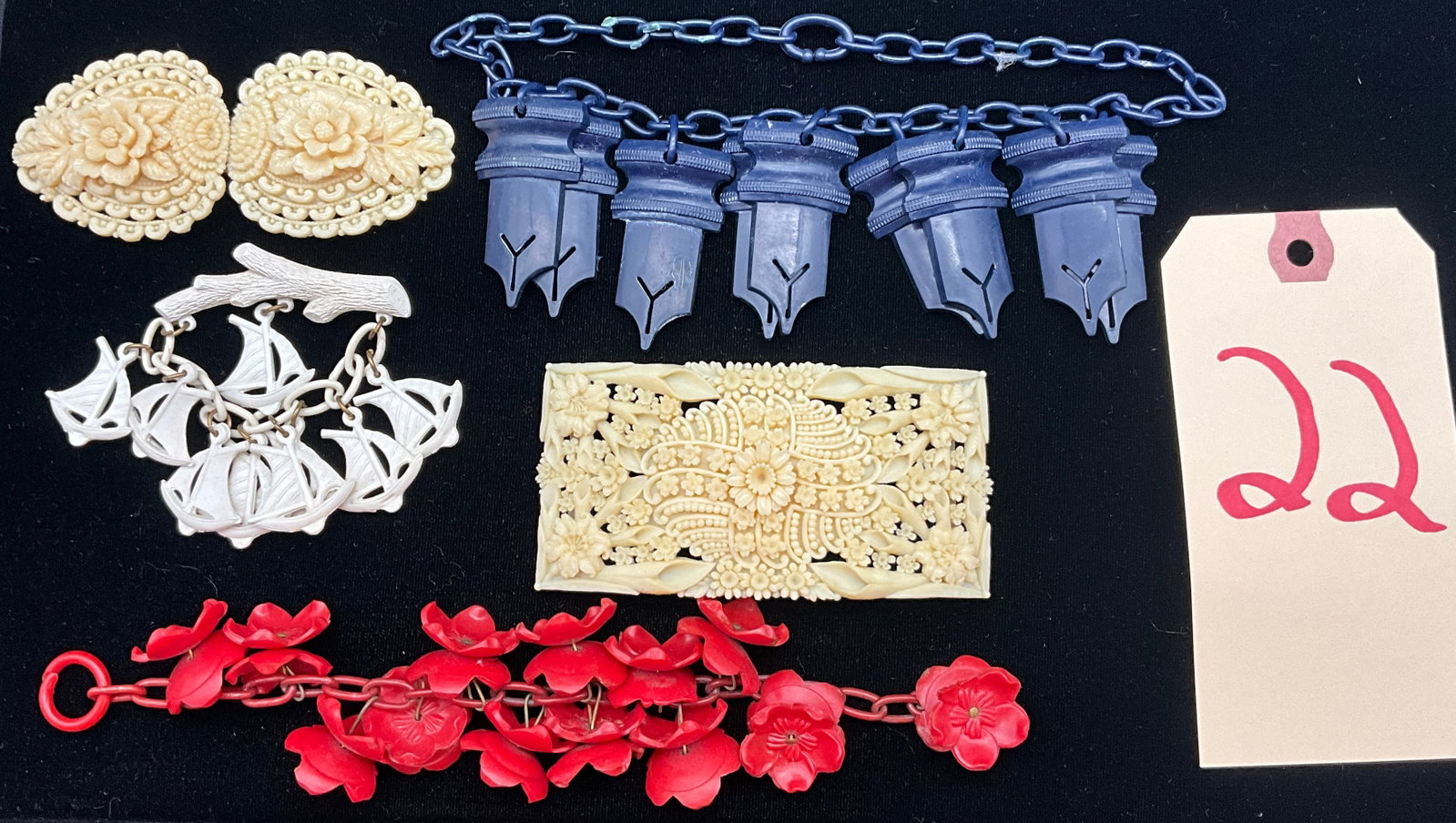 An Assortment of Mid-Century Celluloid and Molded Plastic Jewelry and Accessories - 2